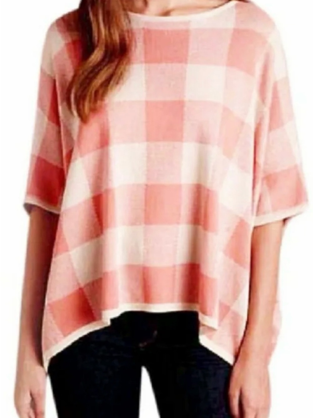 Anthropologie La Casita De Wendy Plaid Poncho Organic Cotton Top Size Large - Picture 2 of 8